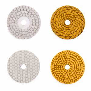 diamond polishing pads for stone and concrete surfaces in different types on white background