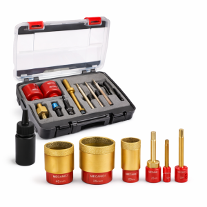 diamond drilling kit set with core drill bits adapters and case on white background