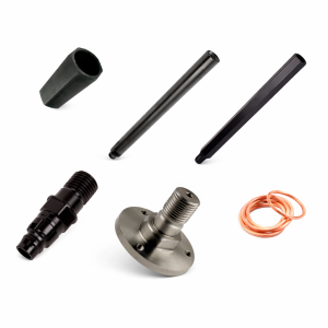 metal threaded adapters extensions and fittings for drilling equipment on white background